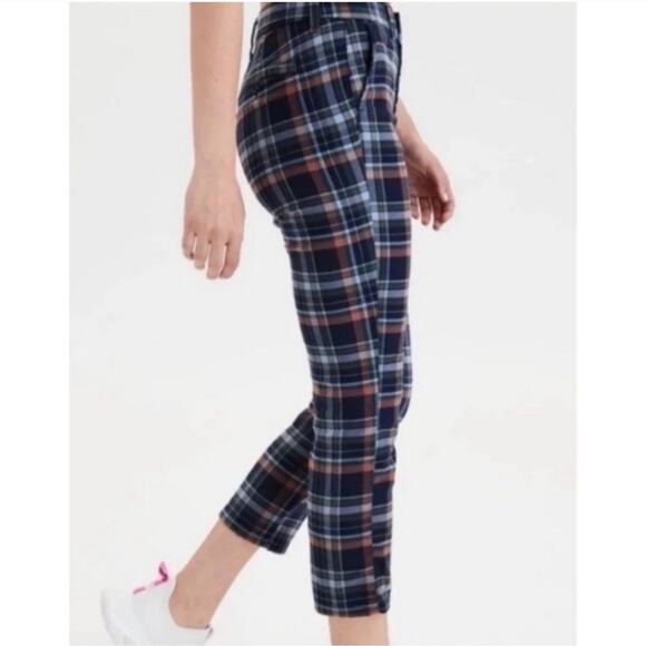 American Eagle Outfitters Super Hi-Rise Skinny Trouser Blue Plaid Ankle Pants 2 - Picture 1 of 13